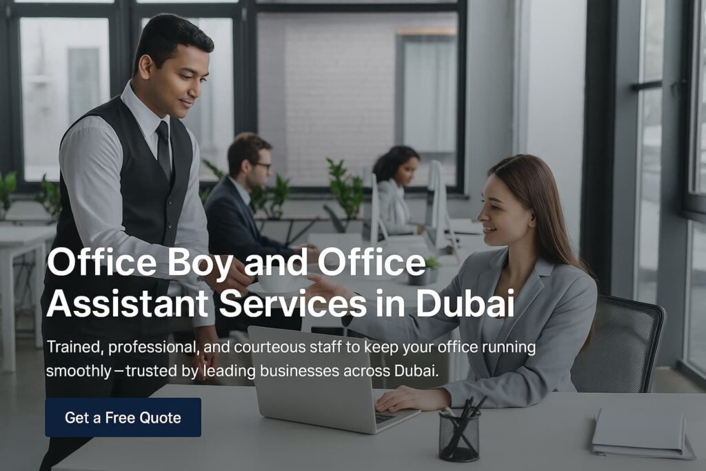 Office cleaning services in Dubai – office boy serving in a clean and professional workspace