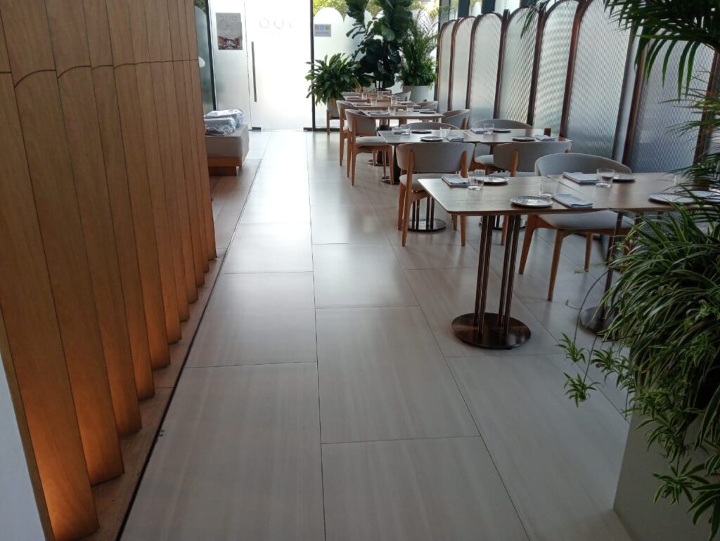 Freshly cleaned restaurant interior in Dubai Hills after morning hygiene routine.