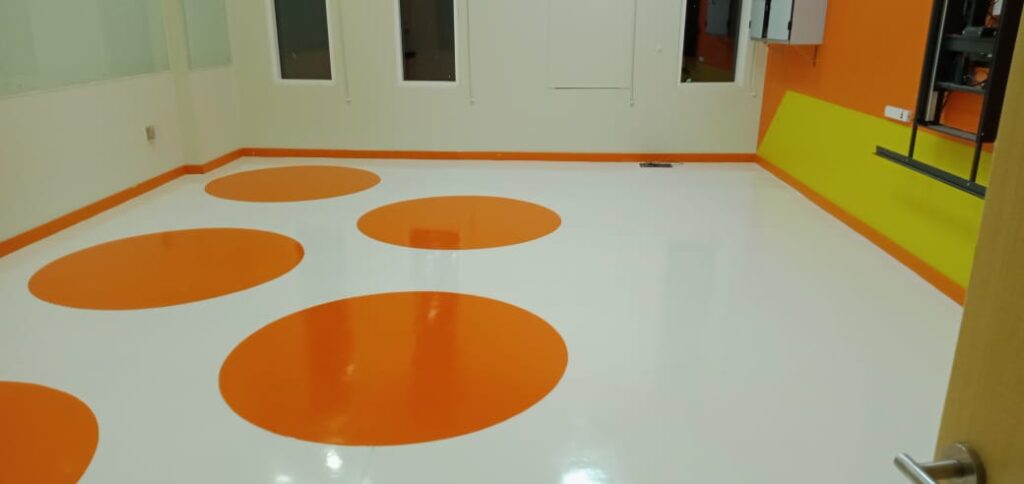 Vinyl floor polishing in Next Generation School classroom in Dubai.