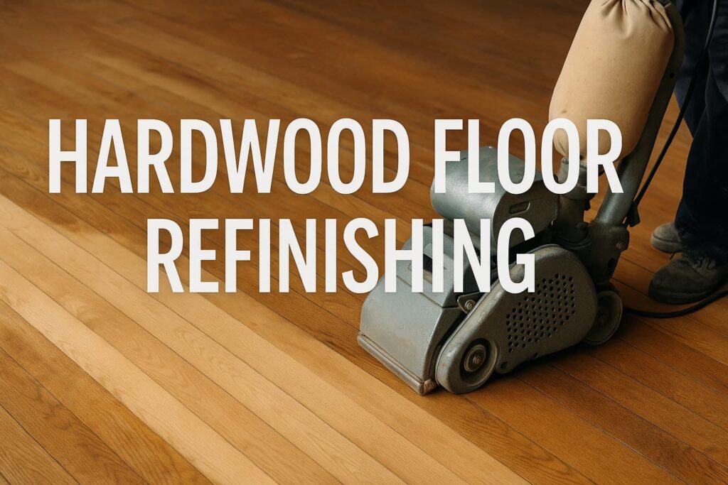 Dustless sanding machine restoring hardwood floor in Dubai villa