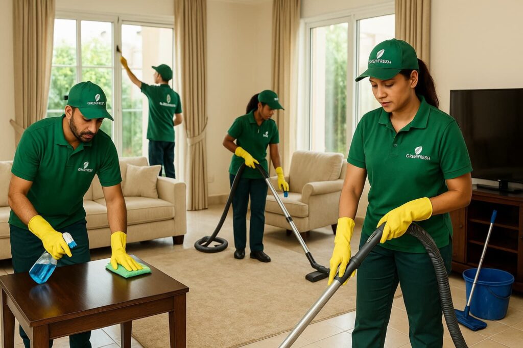 Green Fresh team deep cleaning villa in Dubai