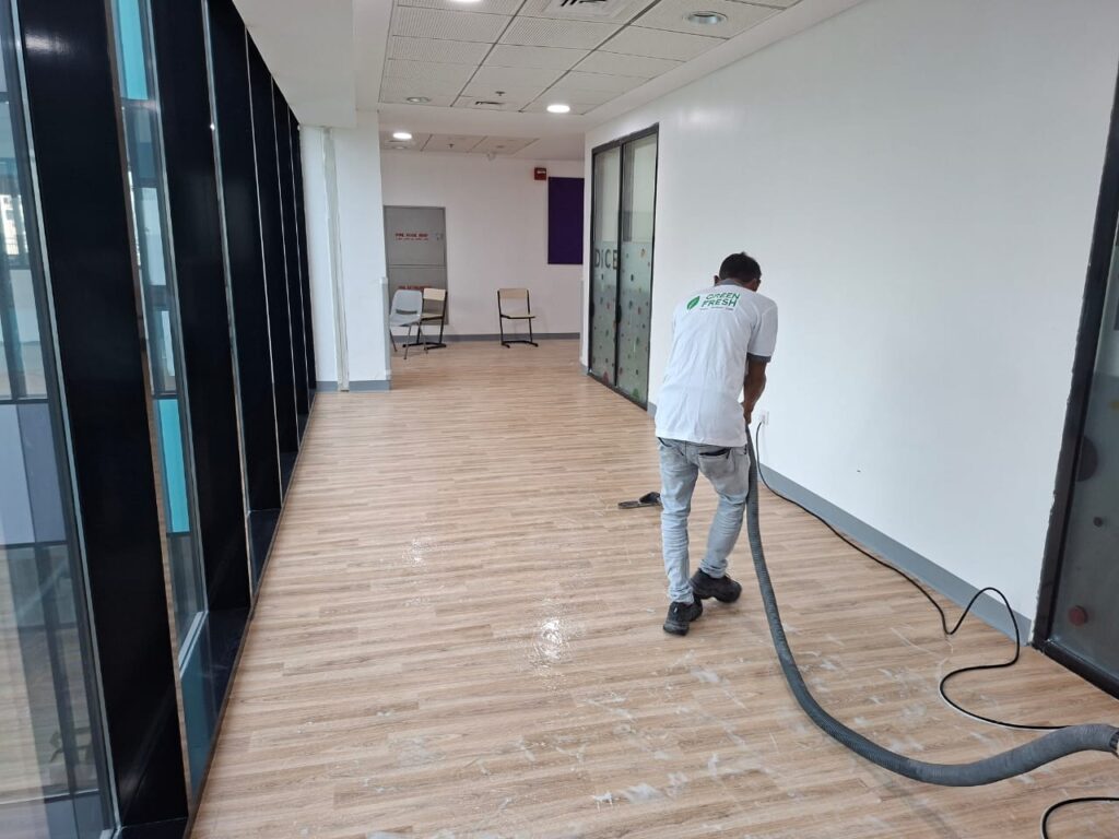 Post construction vinyl floor glue removal Dubai
