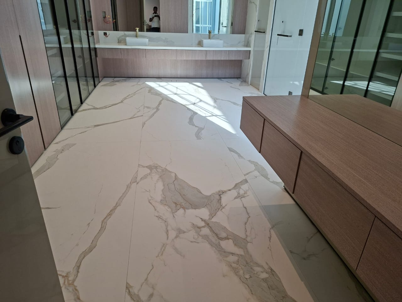 Bathroom large format tiles spotless after construction clean