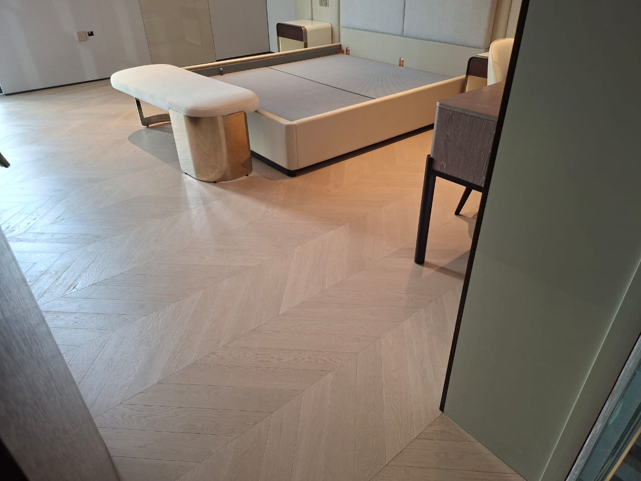 Living room wooden floor cleaned and protected after deep clean