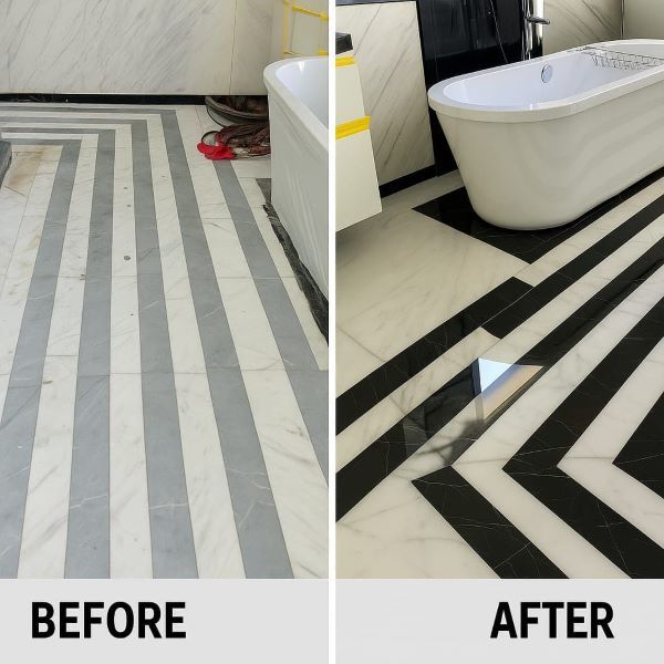 before after marble floor polish and restoration