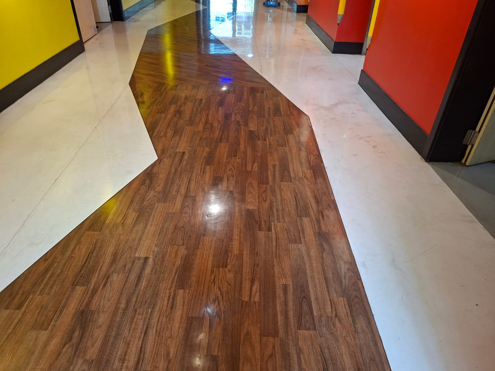 School vinyl floor before deep cleaning and polishing in Dubai